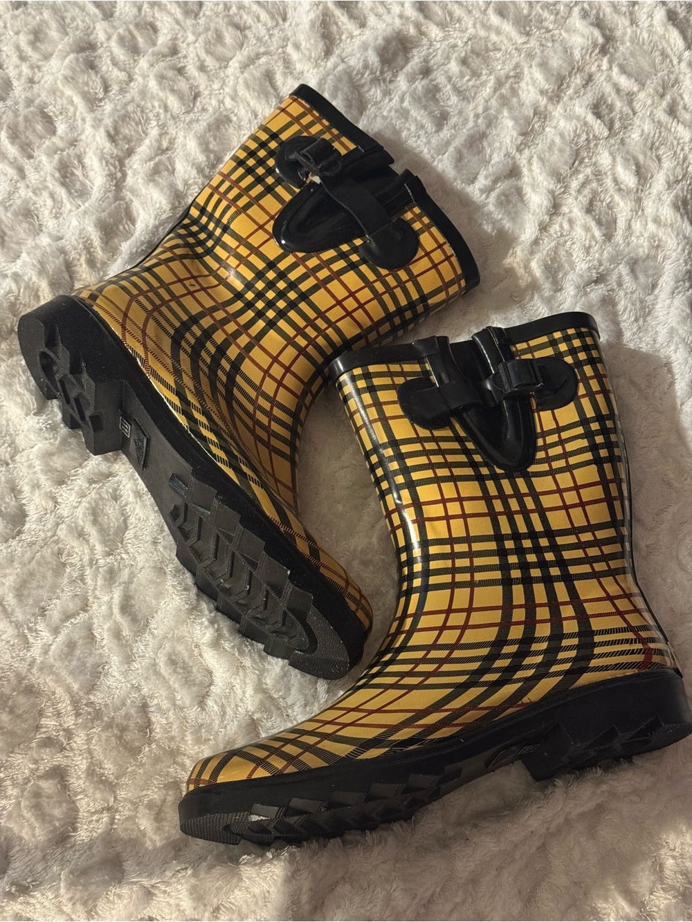 Yellow Plaid Women's Rain Boots